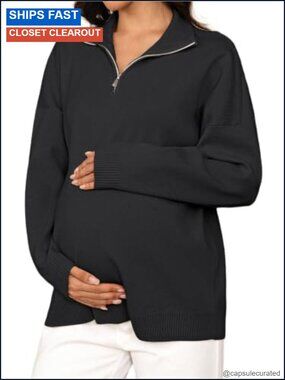 Maternity Quarter Zip High Neck Sweater Pregnancy Work Top